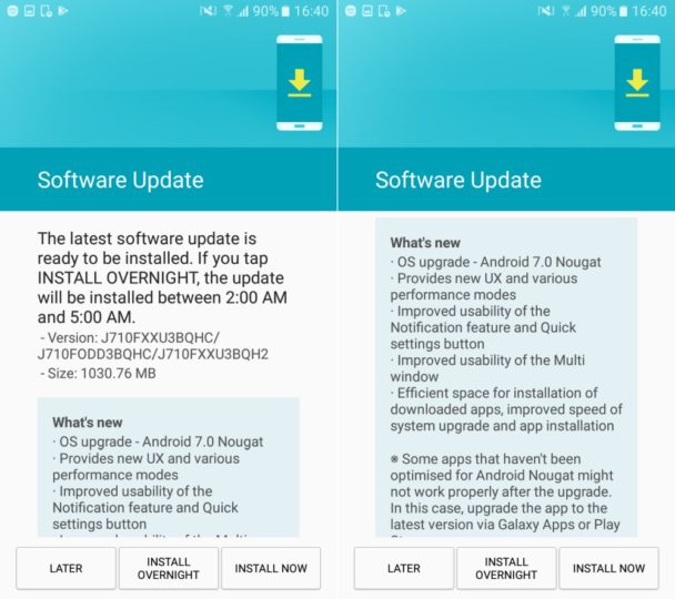 Samsung Galaxy J7 Software Update